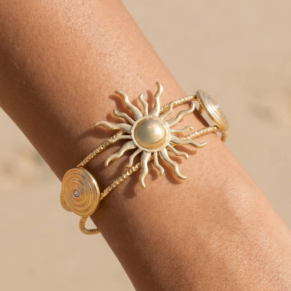 Stainless Steel Celestial Sun Cuff Bracelet