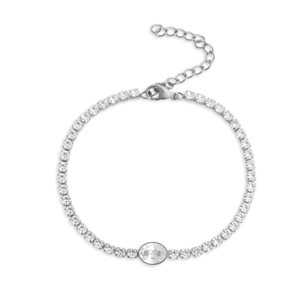 Oval Center Stone Tennis Chain Bracelet