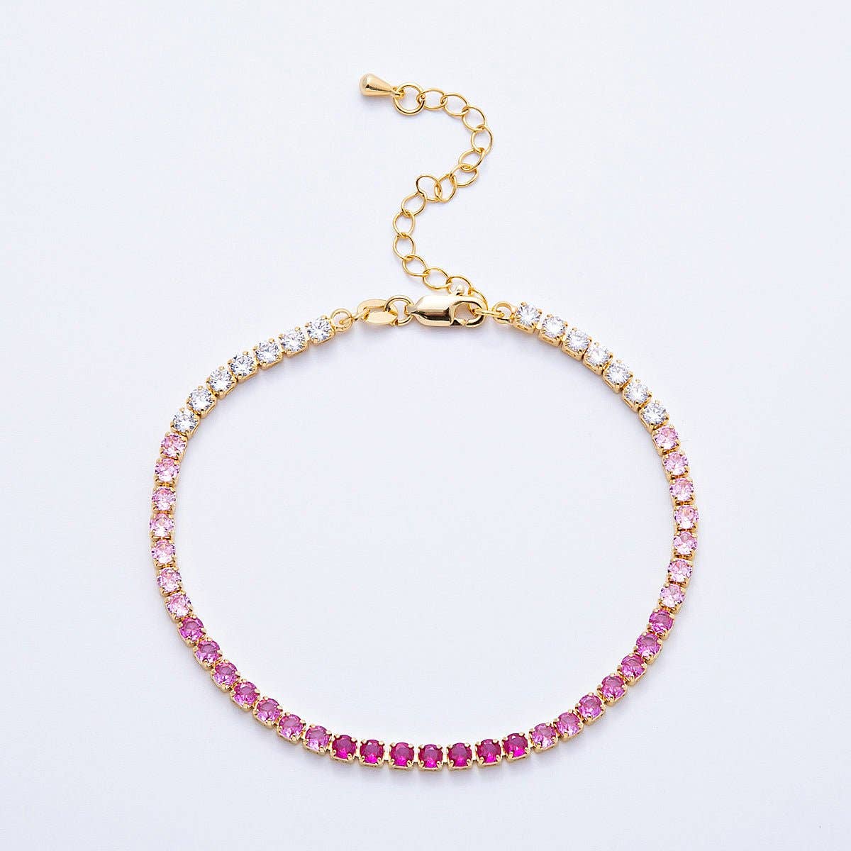 18K Gold Filled 3mm Purple, Green, Pink, Blue CZ Gradient Tennis Chain 7.87 Inch Bracelet w. Extender | WA-04222