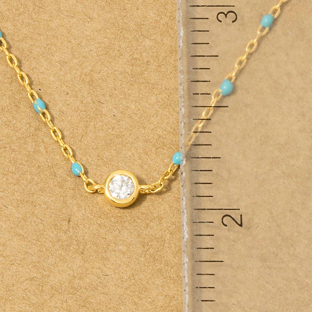 Gold Dipped Cz Pendant Enamel Accent Necklace