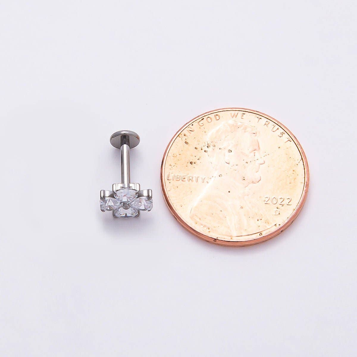 Titanium 6.6mm Clear CZ Heart Clover Single Cartilage Piercing Flat Back Stud in Gold & Silver | Findings-00184 Findings-00185