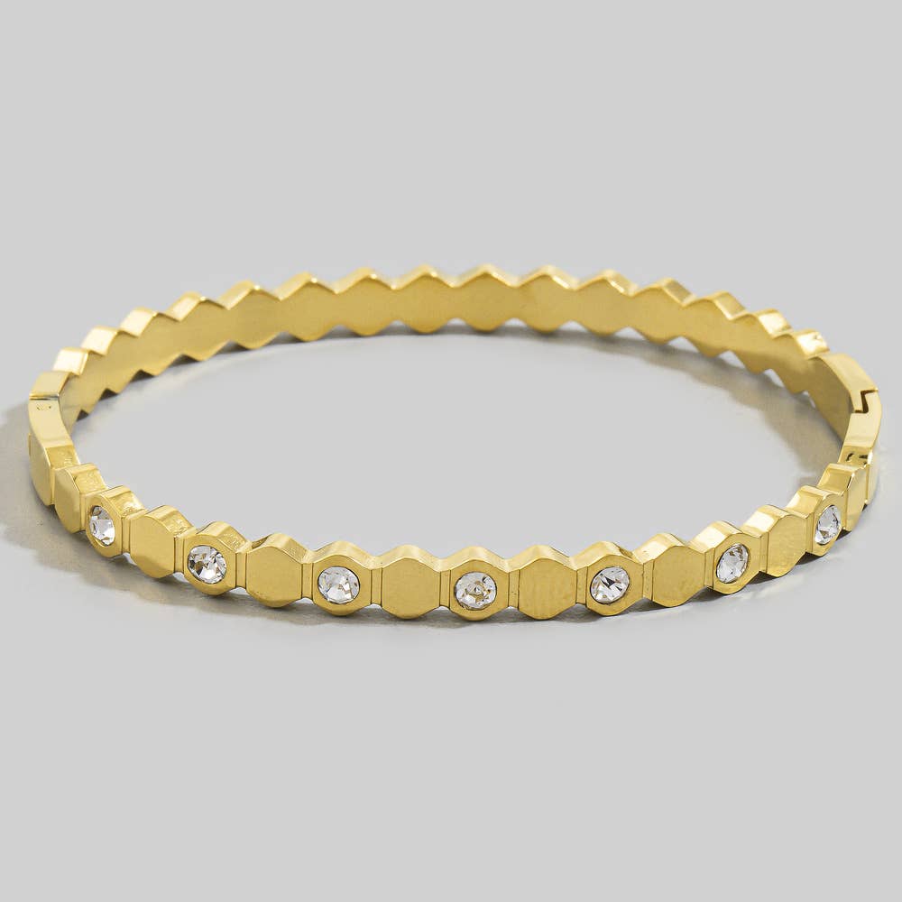 Gold Dipped Hexagon Cz Studded Bangle Bracelet