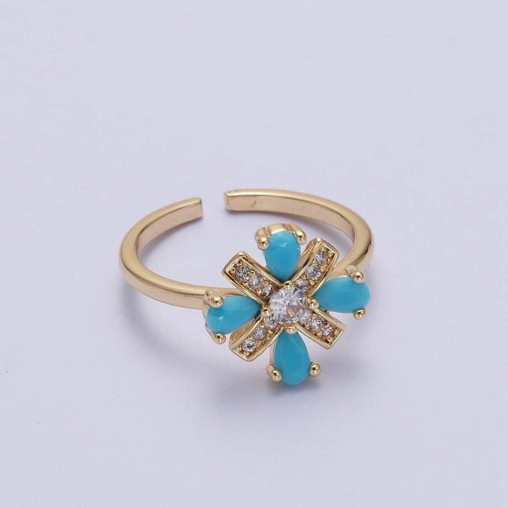 Dainty Cluster Turquoise Ring 16K Gold Filled Minimalist Stackable Trendy Everyday Jewelry Open Adjustable Ring R-503