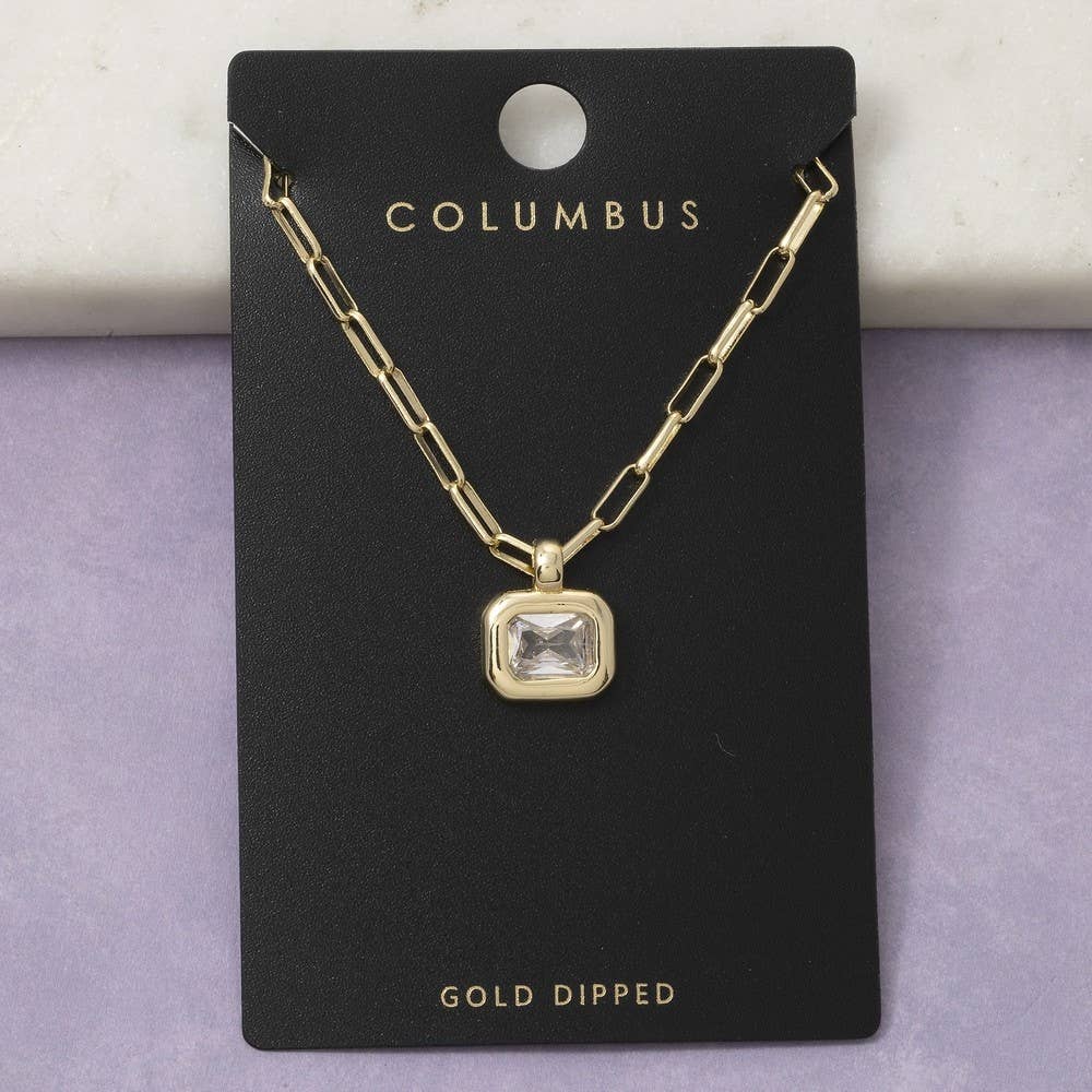Gold Dipped Cz Emerald Cut Bezel Paperclip Necklace