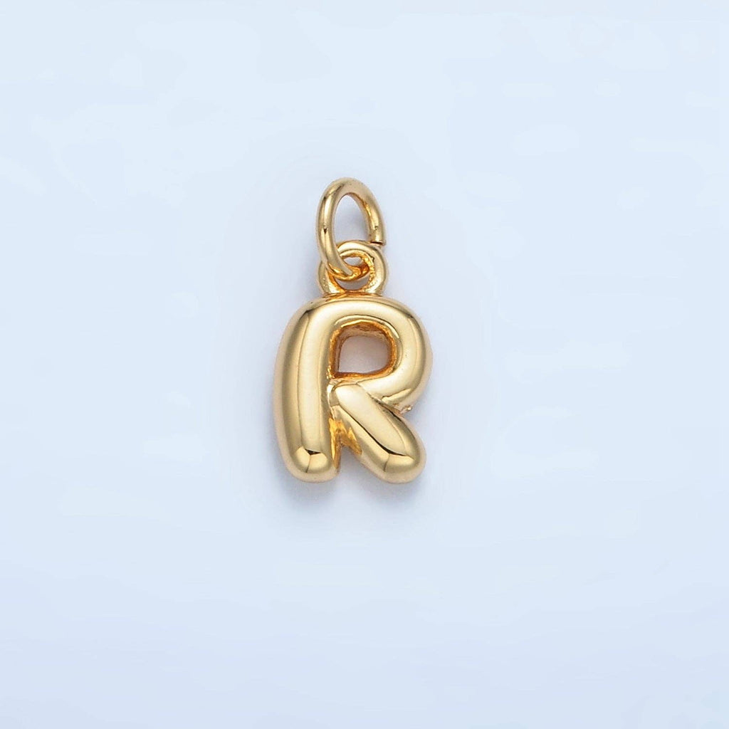 16K Gold Filled 10mm Initial Letter Chubby Balloon Mini Charm | A1591 - A1603