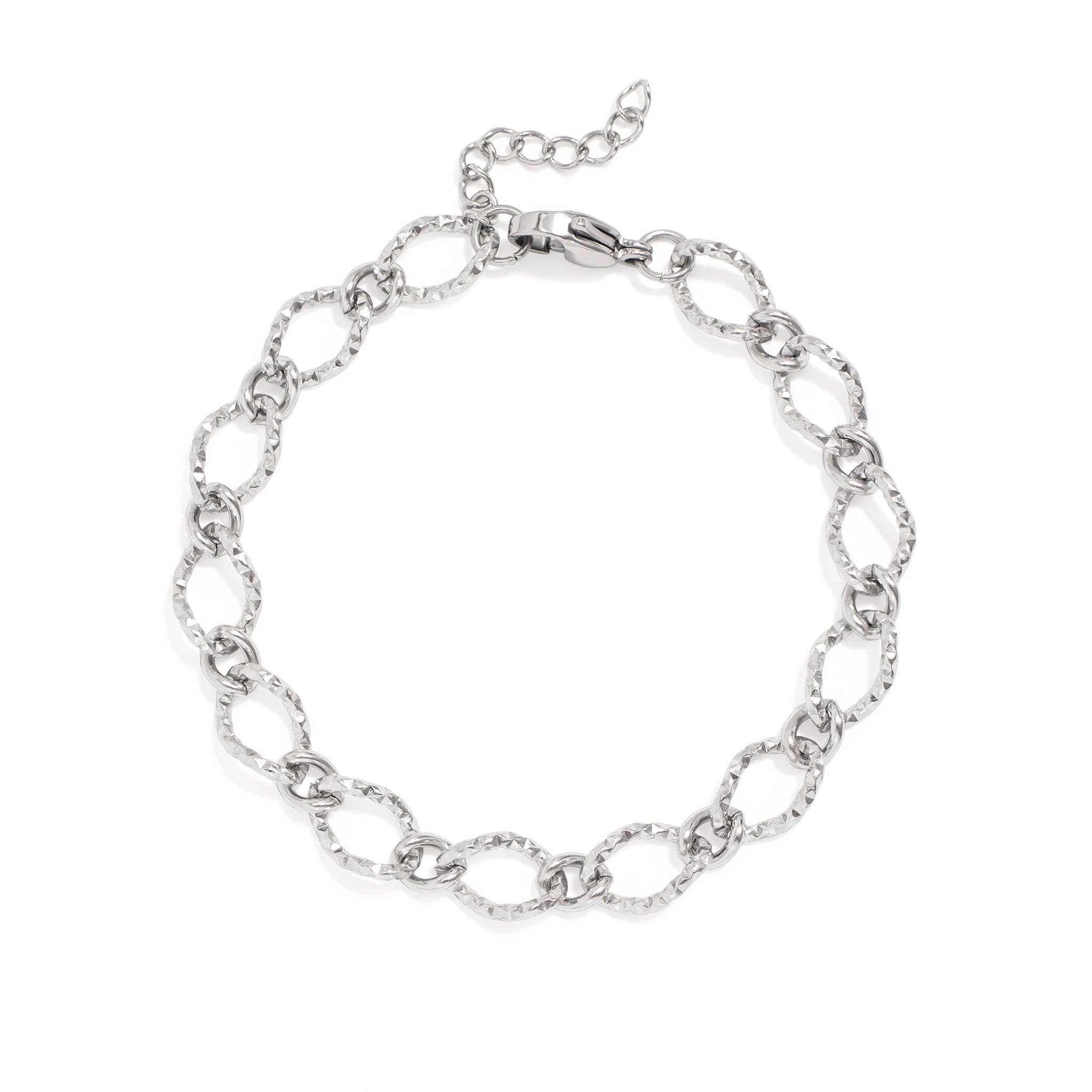 18K Gold PVD Stainless Steel Hammered Oval Chain Bracelet