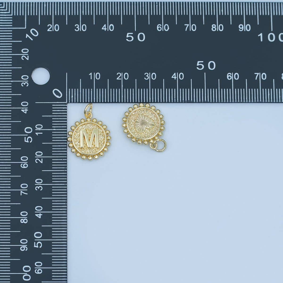 24K Gold Filled Initial Letter Geometric Dotted Round Charm | A292 - A304