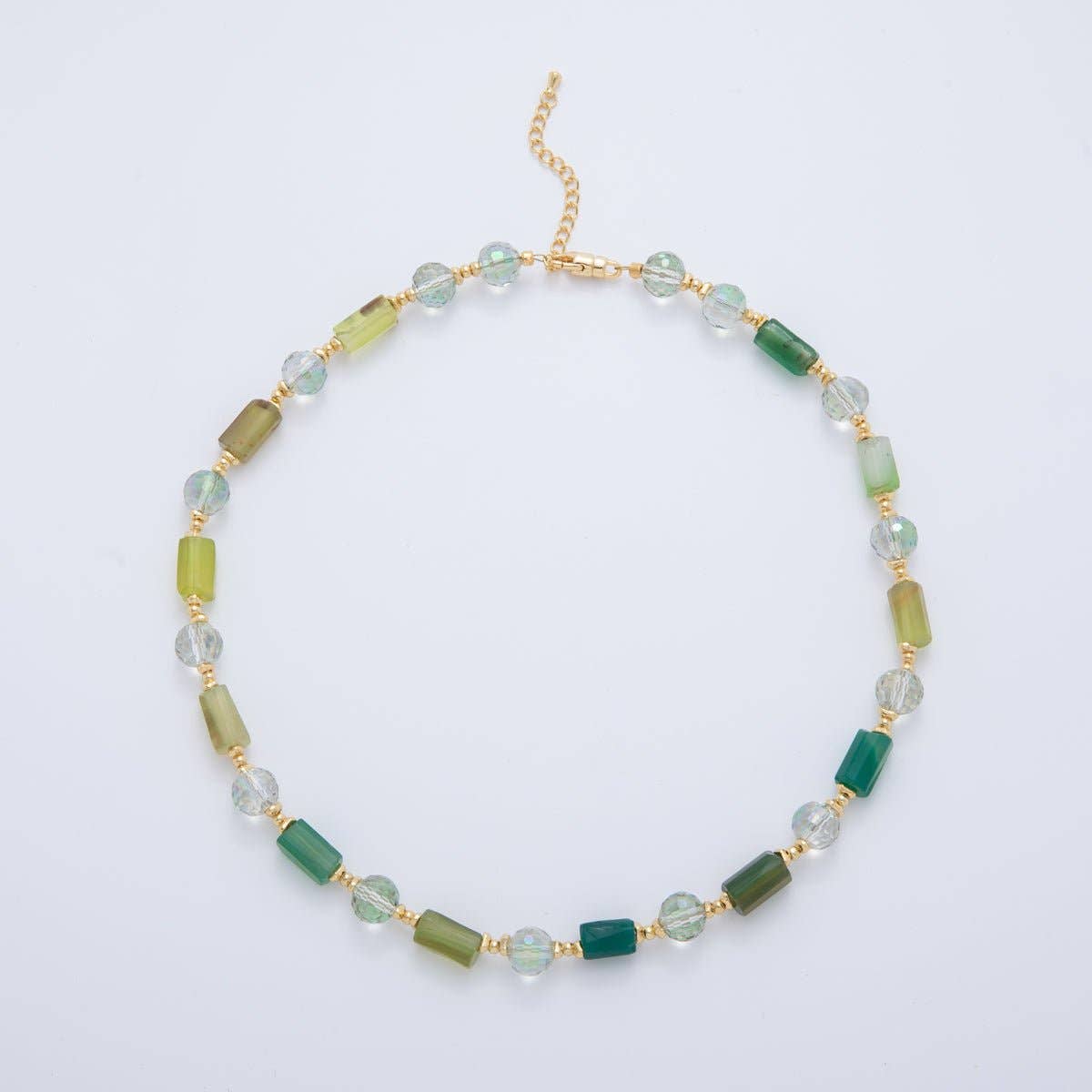 18K Gold Filled Splashed Earth & Sky Toned Color Colorful Gemstone Chain Rondelle Bead Necklace 17.3 Inch with Extender | WA3302 - WA3315