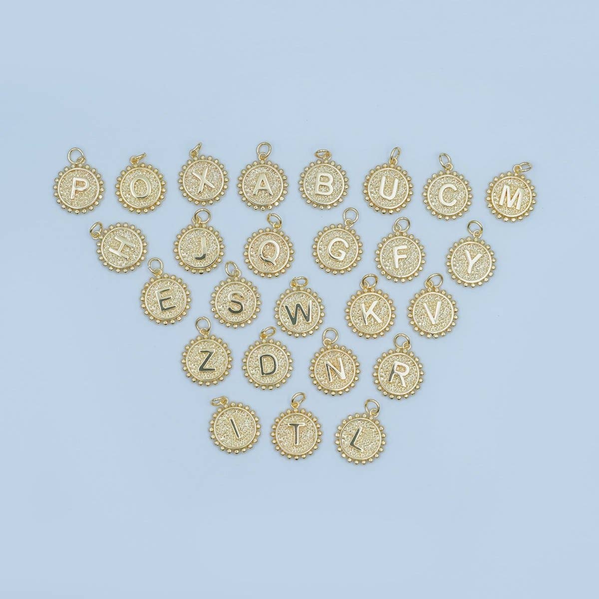 24K Gold Filled Initial Letter Geometric Dotted Round Charm | A292 - A304