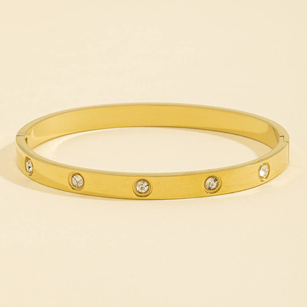 Stainless Steel Bezel Cz Station Bangle