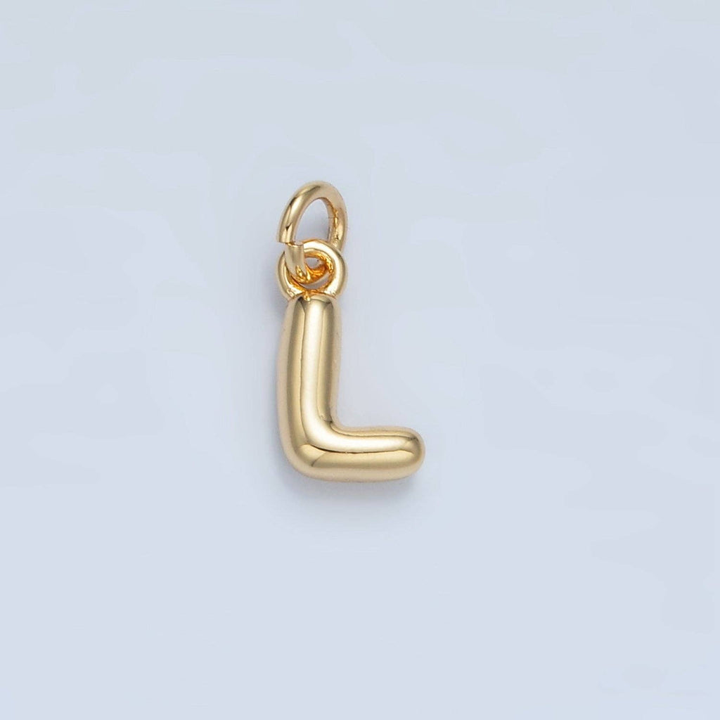 16K Gold Filled 10mm Initial Letter Chubby Balloon Mini Charm | A1591 - A1603
