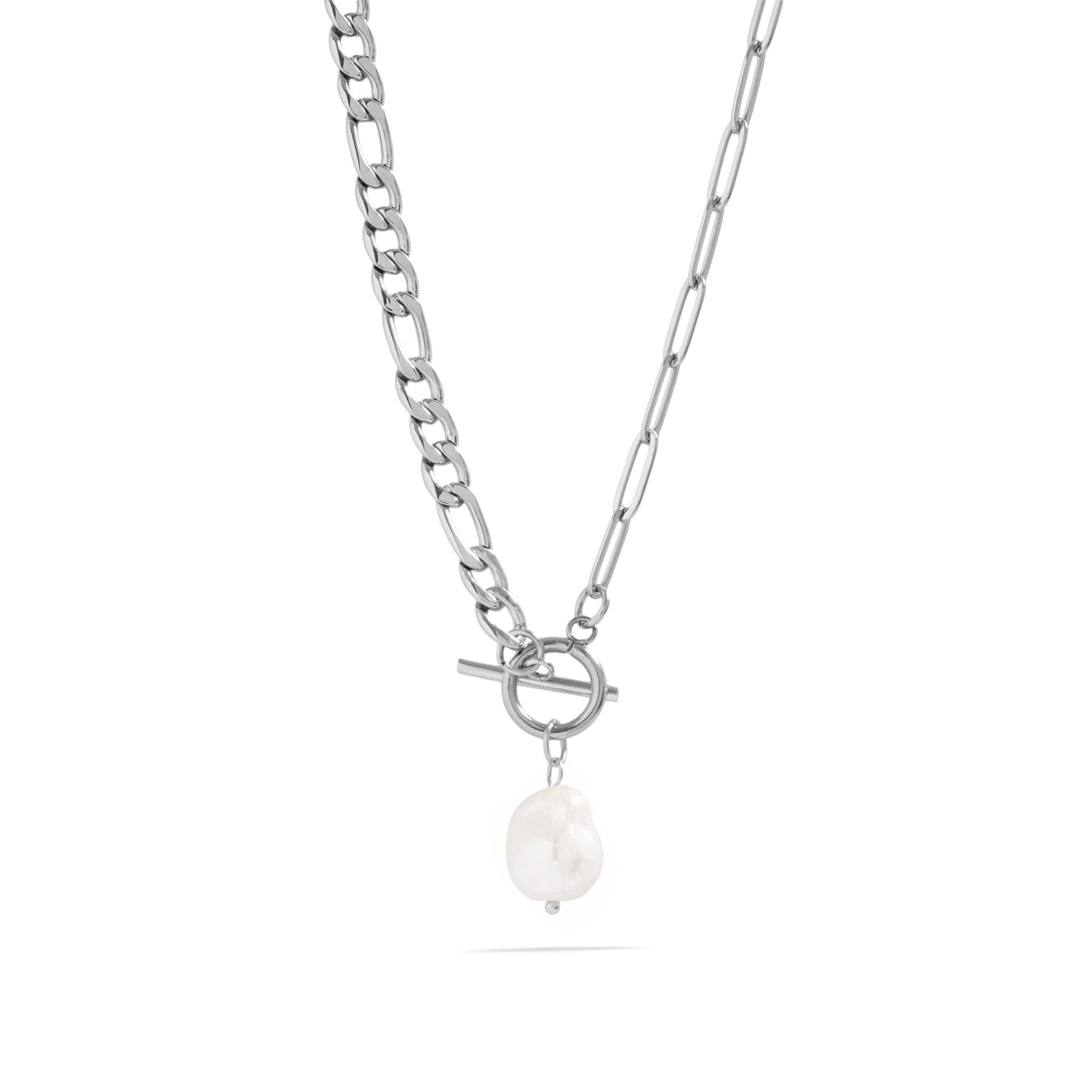 18K Gold PVD Toggle Clasp Freshwater Pearl Charm Necklace