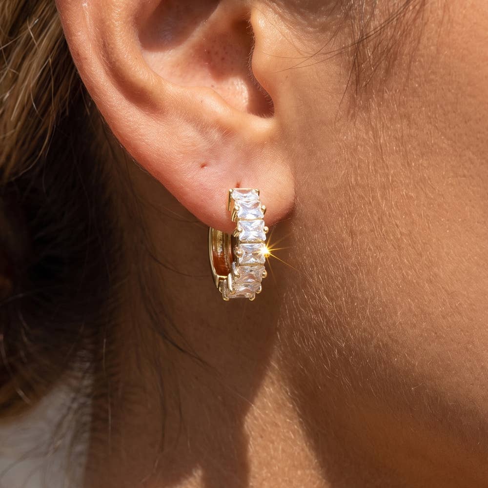 Princess Cut Cz Huggie Hoop Earrings