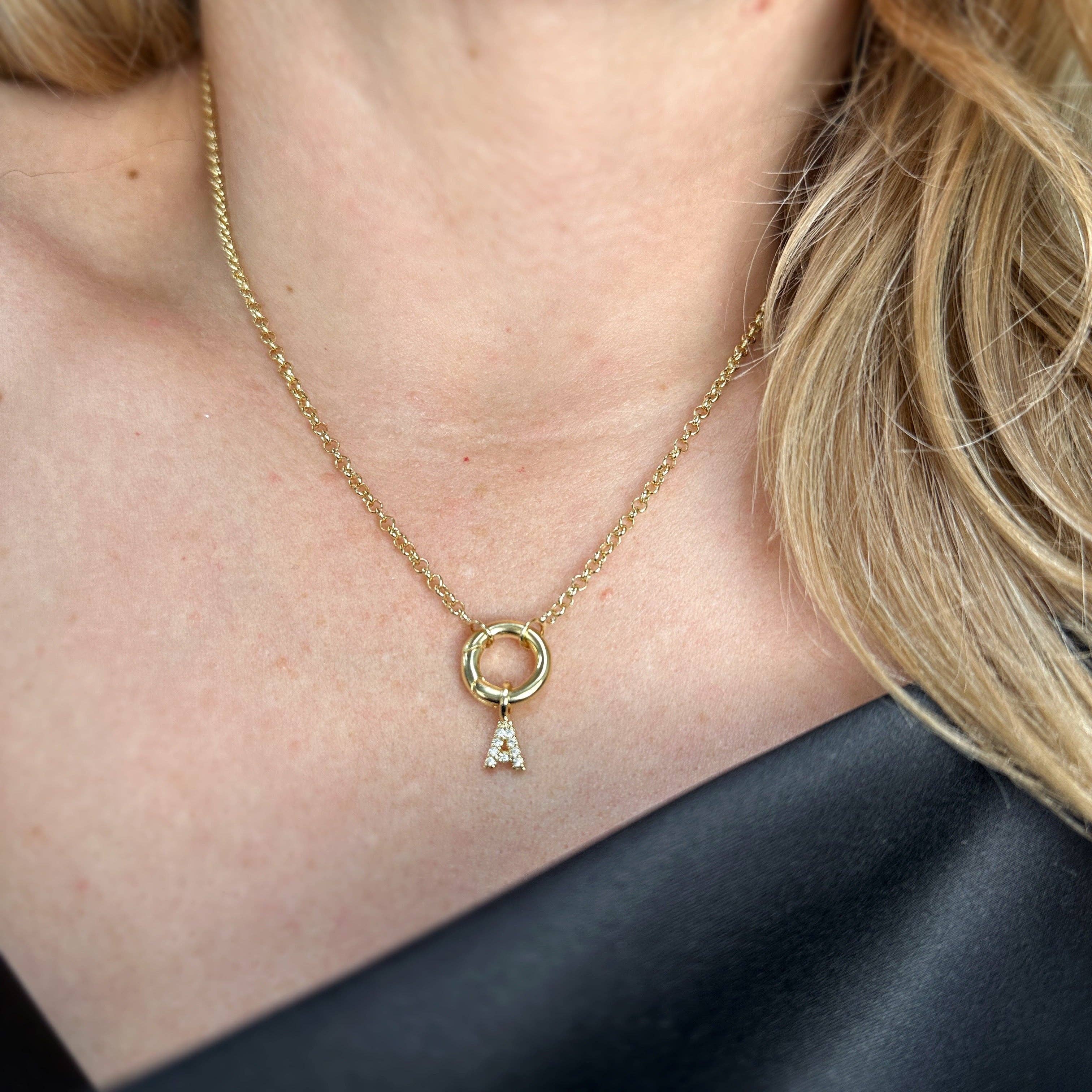 18k Gold filled Micro CZ Initial Letter Charm
