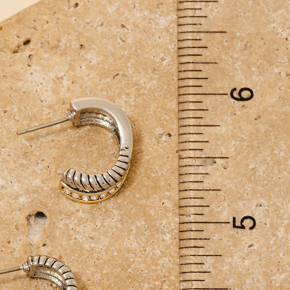 Two Tone Cz Pave Layered Hoop Earrings
