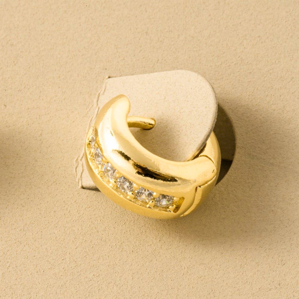 Gold Dipped Cz Pave Mini Hinge Hoop Earrings