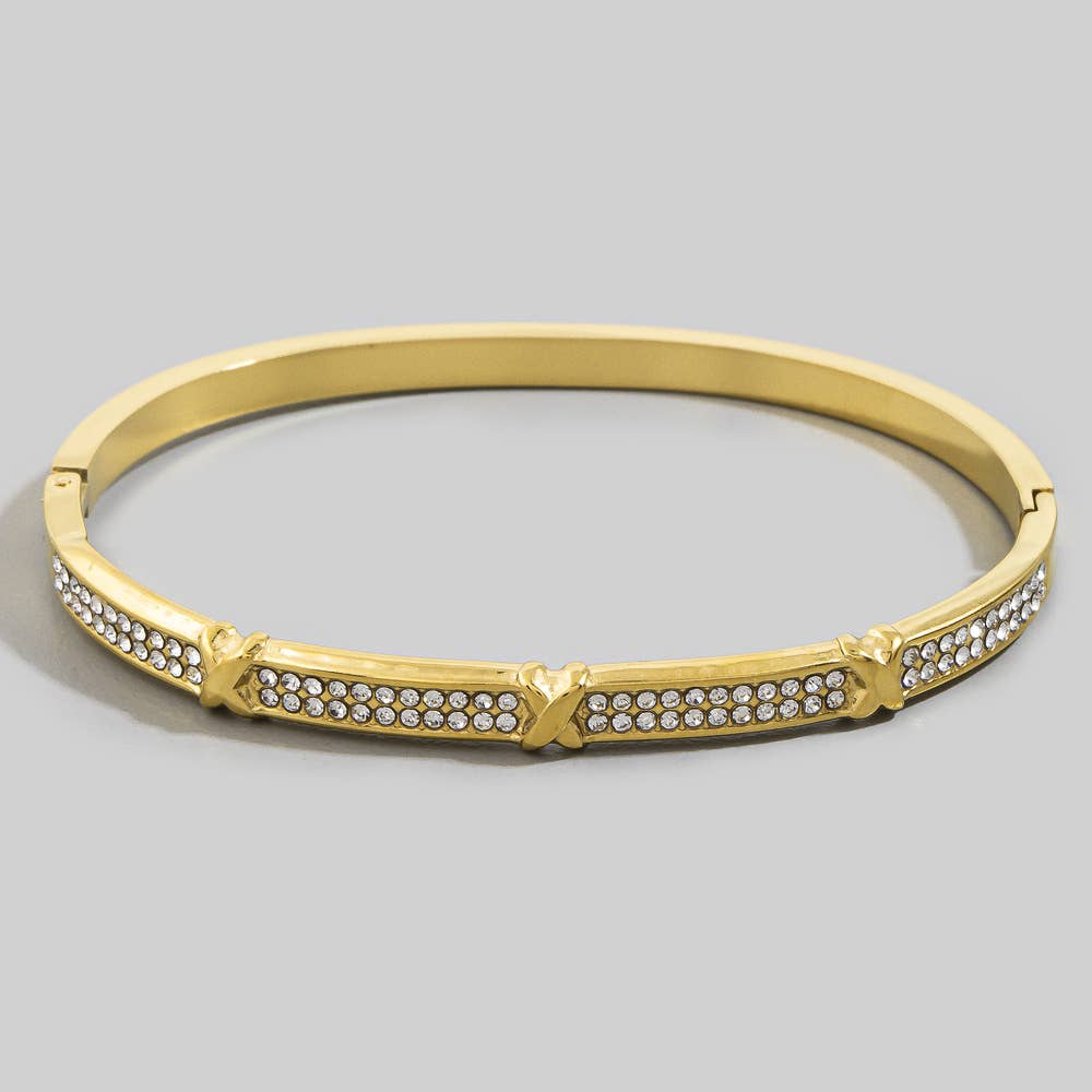 Gold Dipped Pave Cz X Divider Bangle Bracelet