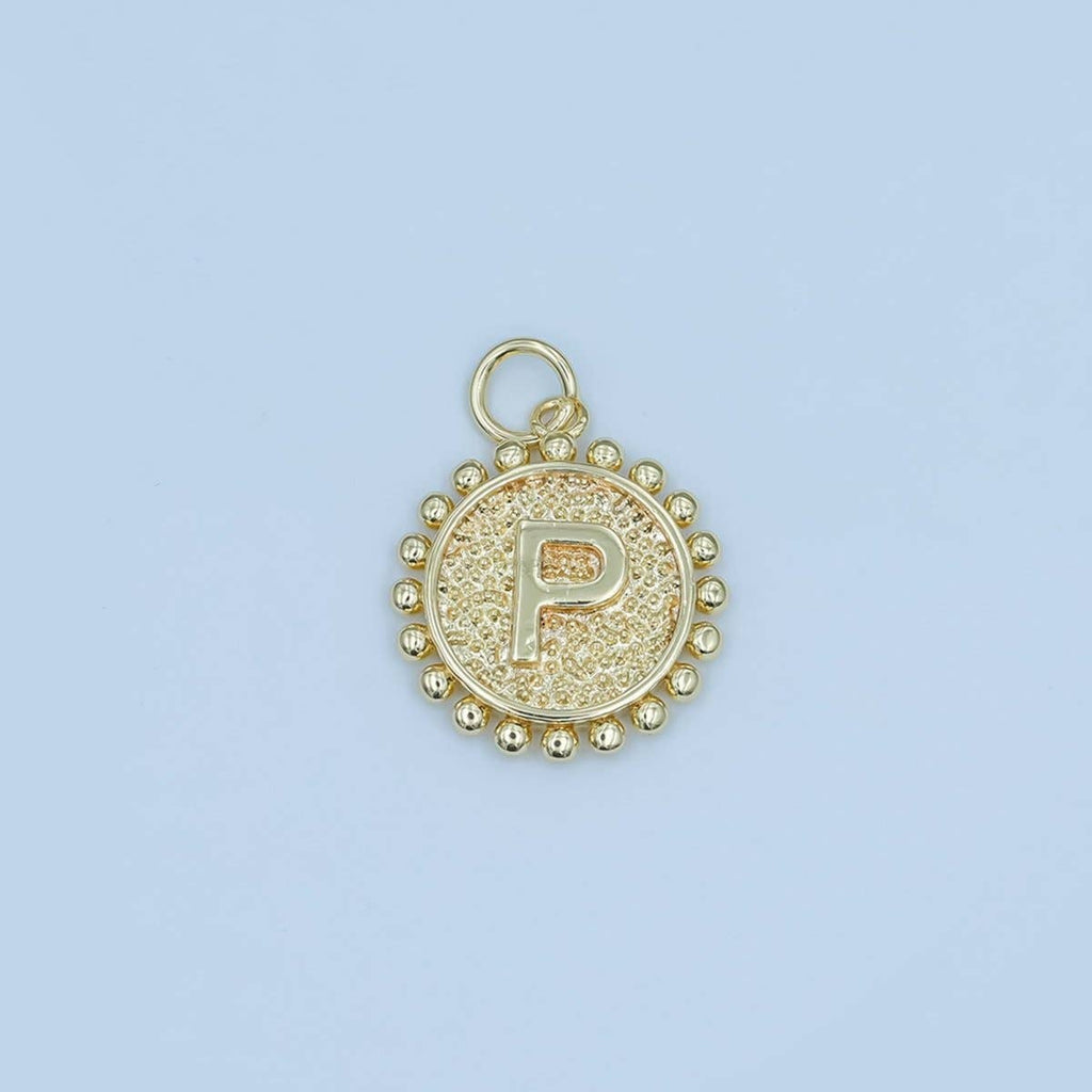 24K Gold Filled Initial Letter Geometric Dotted Round Charm | A292 - A304