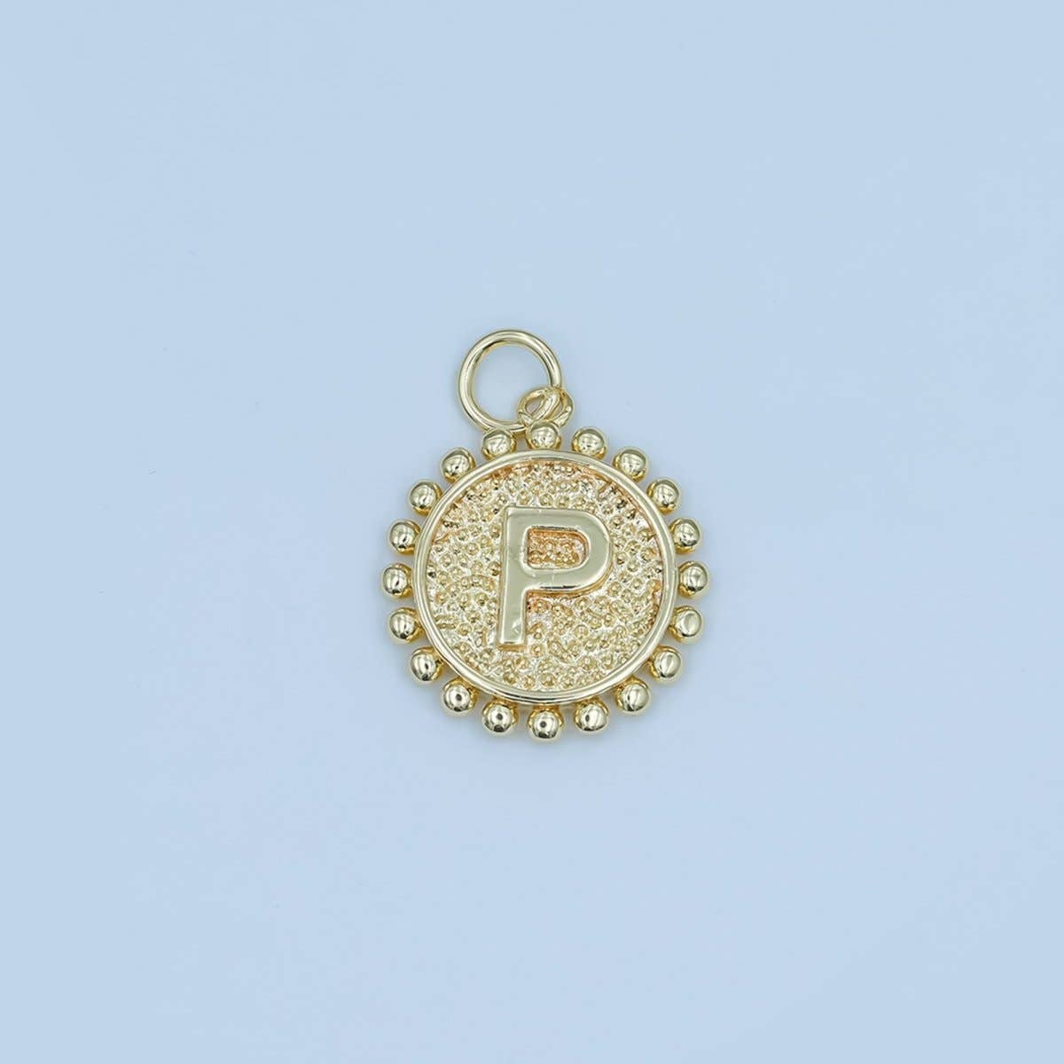 24K Gold Filled Initial Letter Geometric Dotted Round Charm | A292 - A304
