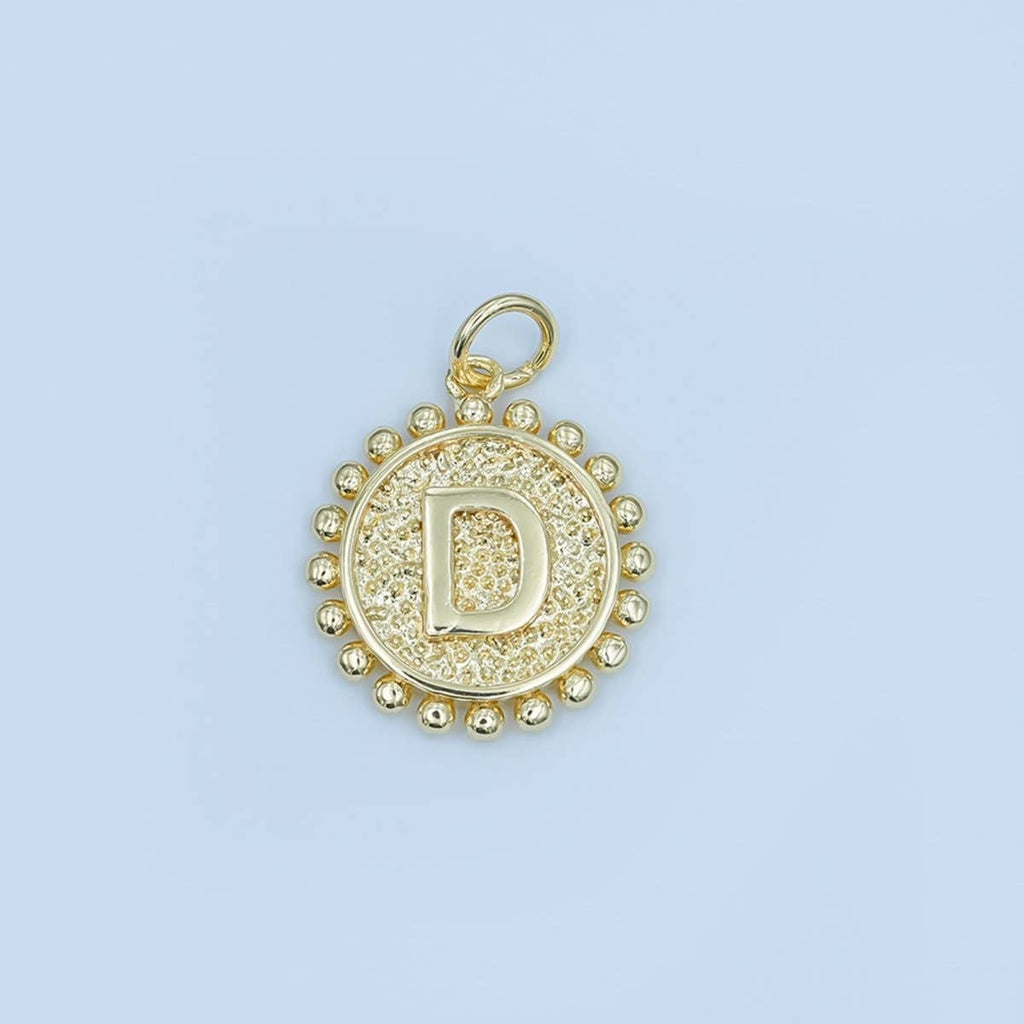 24K Gold Filled Initial Letter Geometric Dotted Round Charm | A292 - A304