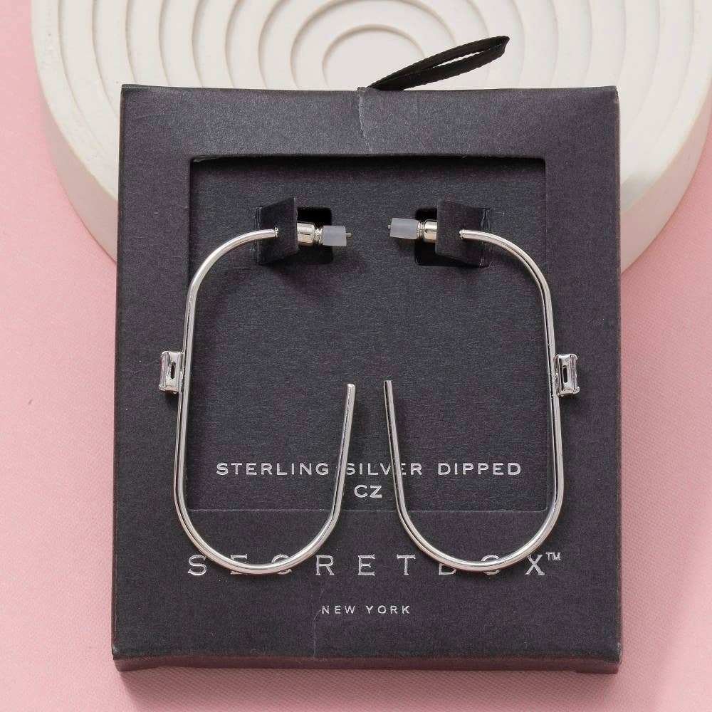 Secret Box Gold Dipped Cz Open Oval Hoop Earrings