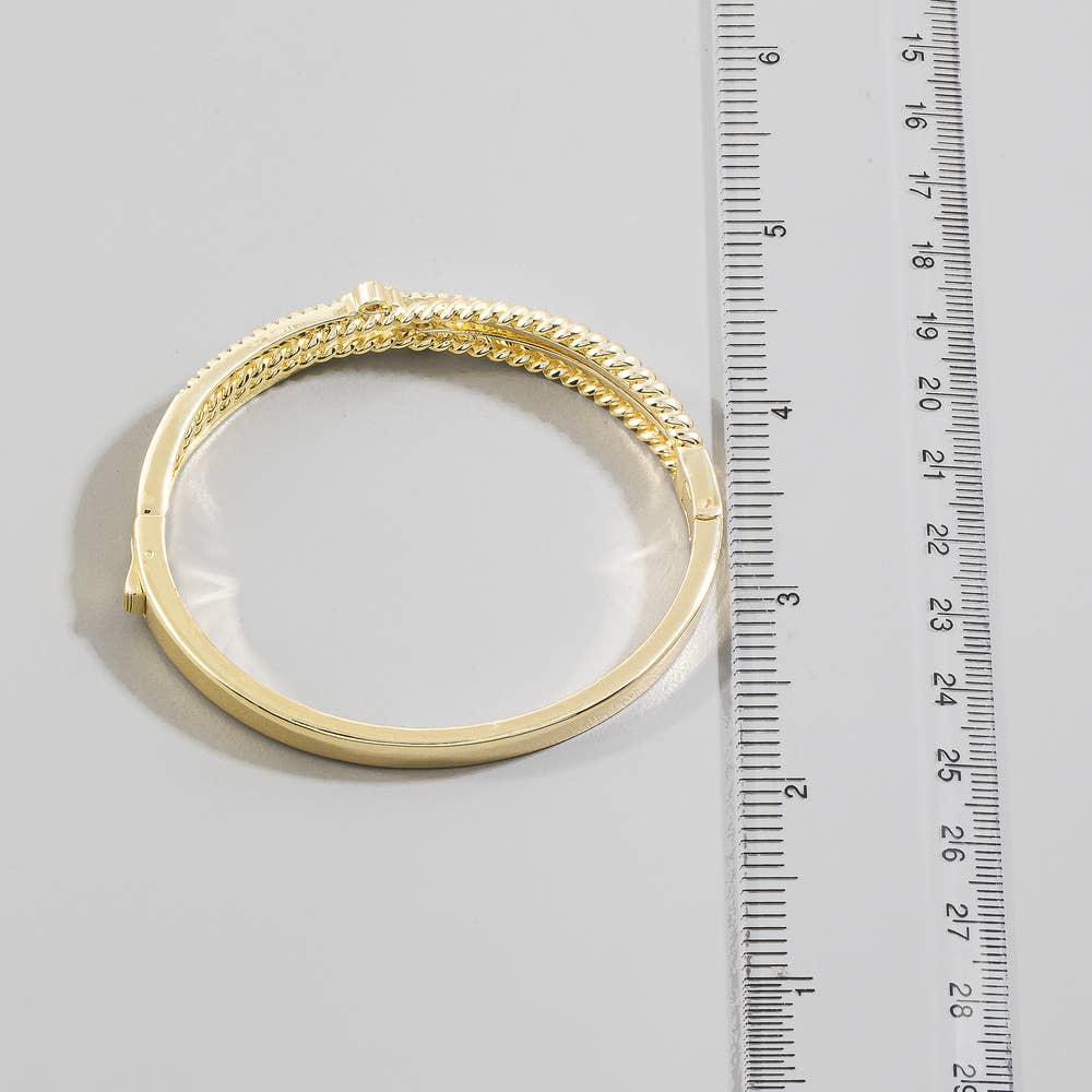 Triple Row Hinged Bangle With Cz Clover Accent