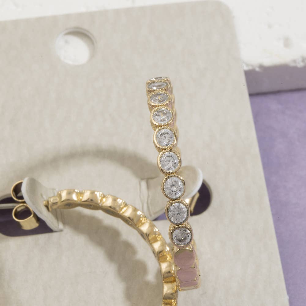 Bezel Set Cz Hoop Earrings