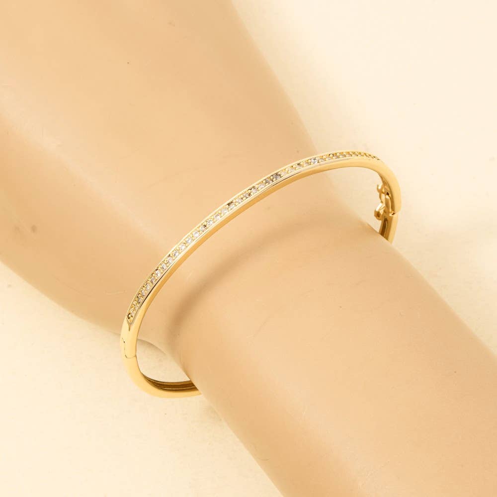 Gold Dipped Cz Pave Hinge Bangle Bracelet