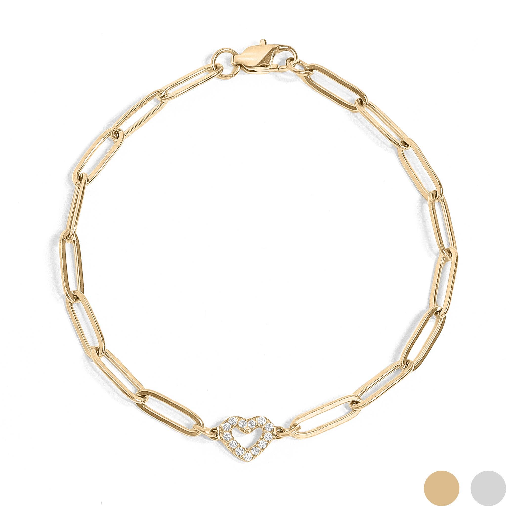 18K Gold PVD Stainless Steel "Heart" Paperclip Bracelet