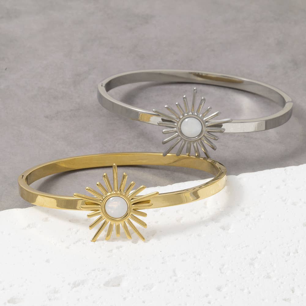 Gold Dipped Sunburst Opal Stone Bangle Bracelet