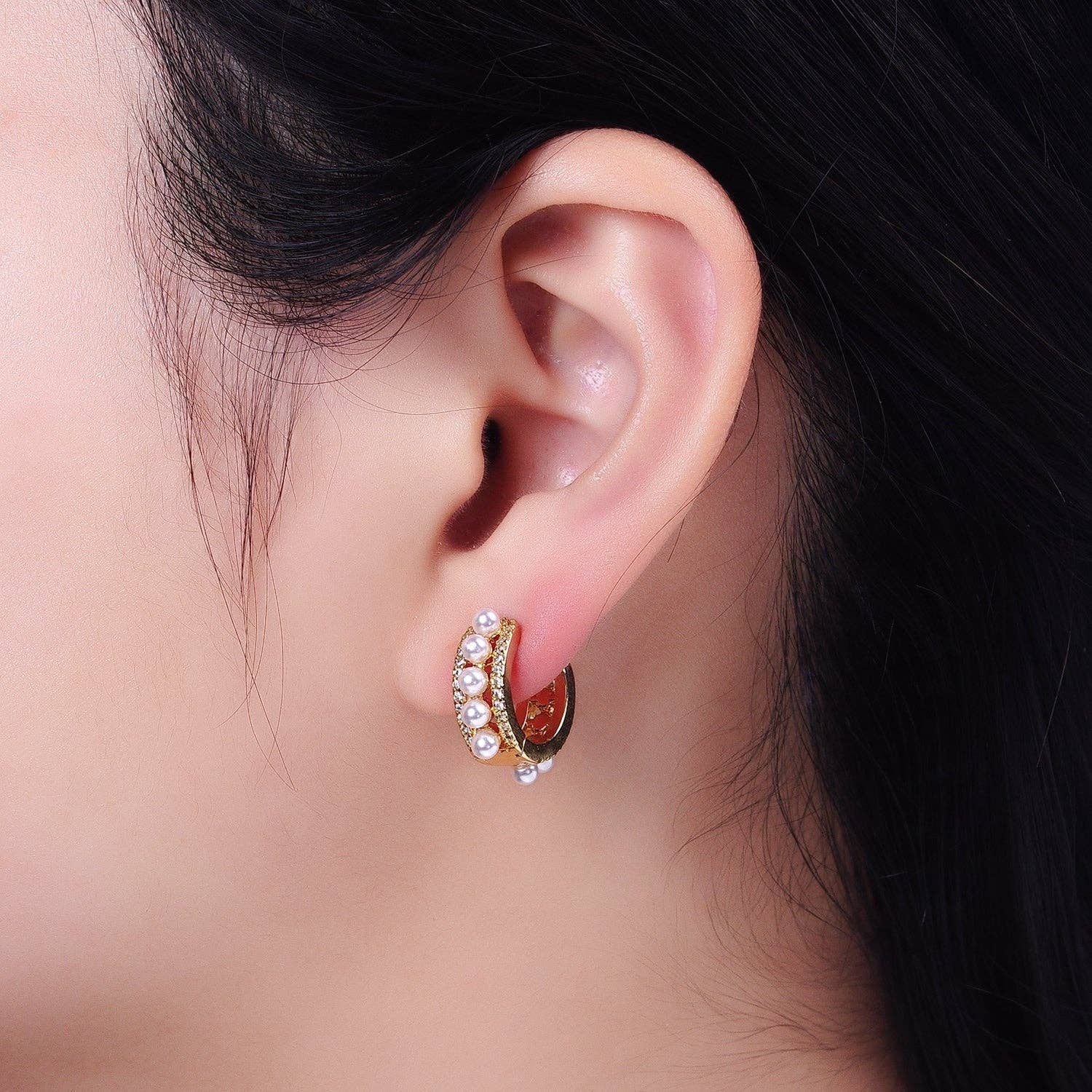 Gold Filled Pearl Hoop Huggie Earrings AB176 AB725