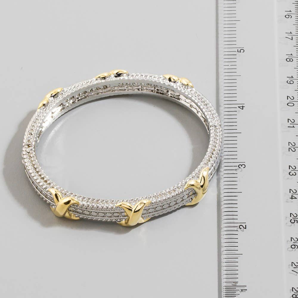 Gold Dipped Two Tone Cz Hinge Bangle Bracelet