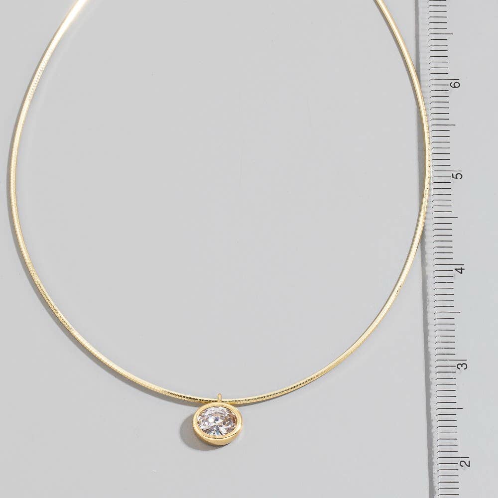 Gold Snake Chain Oval Cz Pendant Necklace