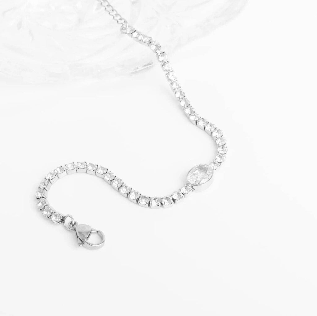 Oval Center Stone Tennis Chain Bracelet