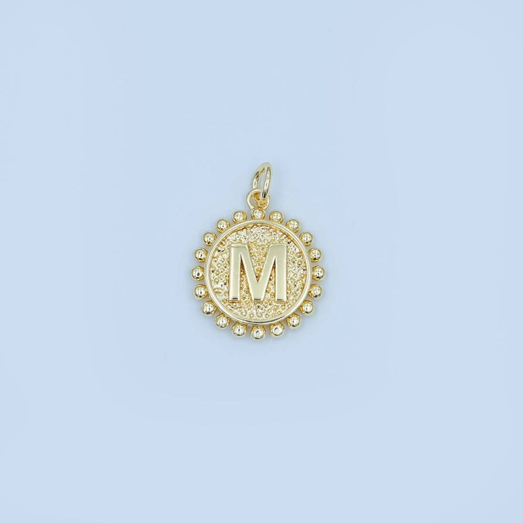 24K Gold Filled Initial Letter Geometric Dotted Round Charm | A292 - A304