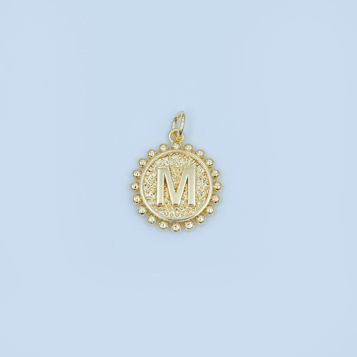24K Gold Filled Initial Letter Geometric Dotted Round Charm | A292 - A304