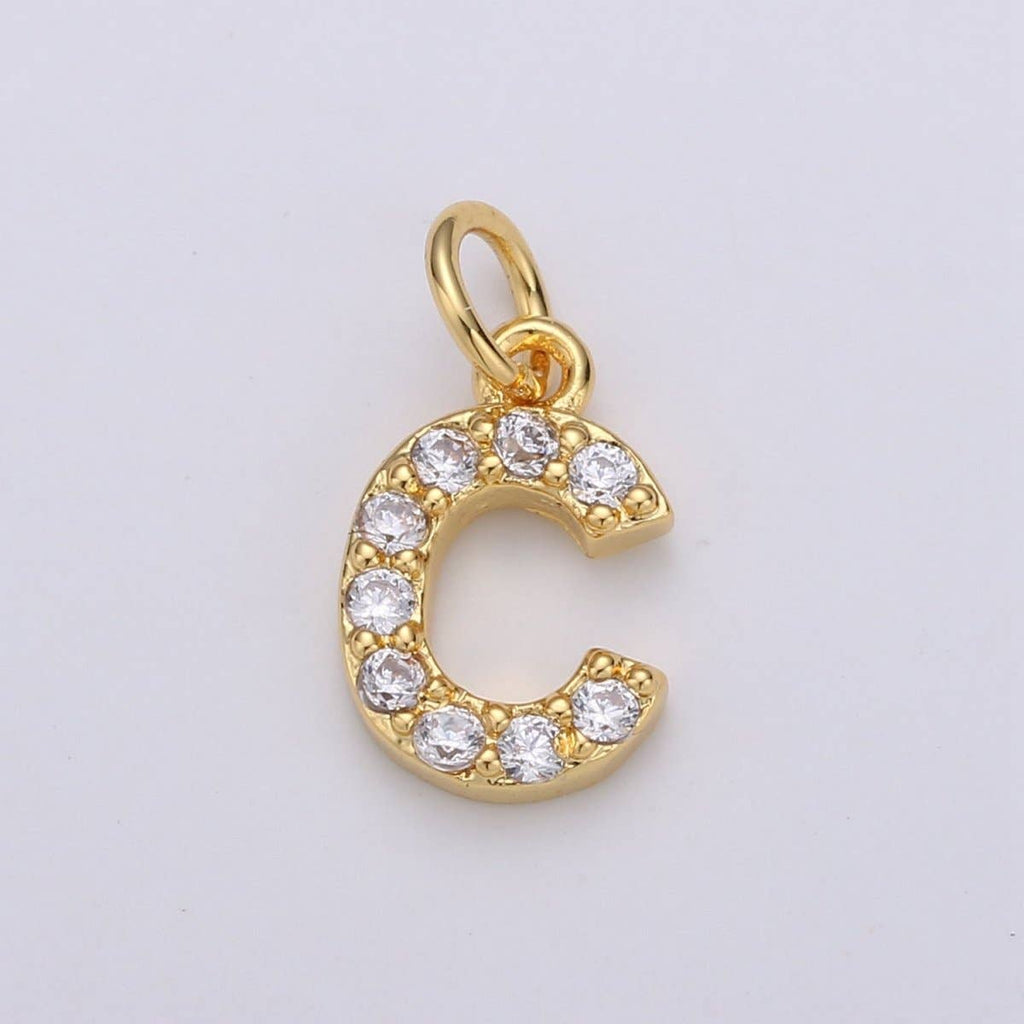 14k Gold Filled Tiny CZ Initial, Letter Alphabet Micro Pave charms Dainty Gold Cubic Pendant Charm for Necklace Bracelet Earring Add on A-099 to A-111
