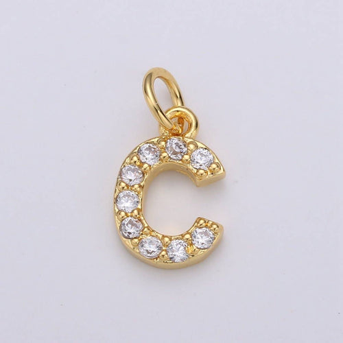 14k Gold Filled Tiny CZ Initial, Letter Alphabet Micro Pave charms Dainty Gold Cubic Pendant Charm for Necklace Bracelet Earring Add on A-099 to A-111