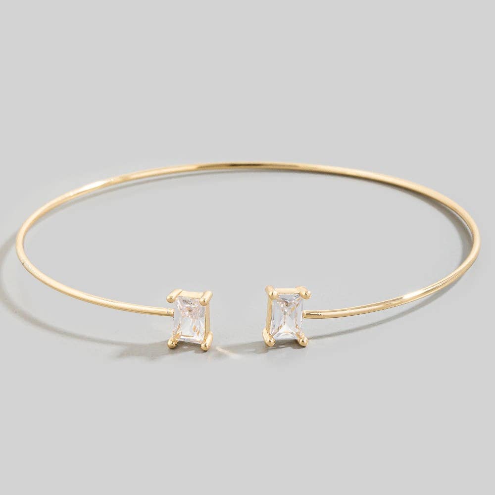 Rectangle Cz Stone Dainty Open Cuff Bracelet
