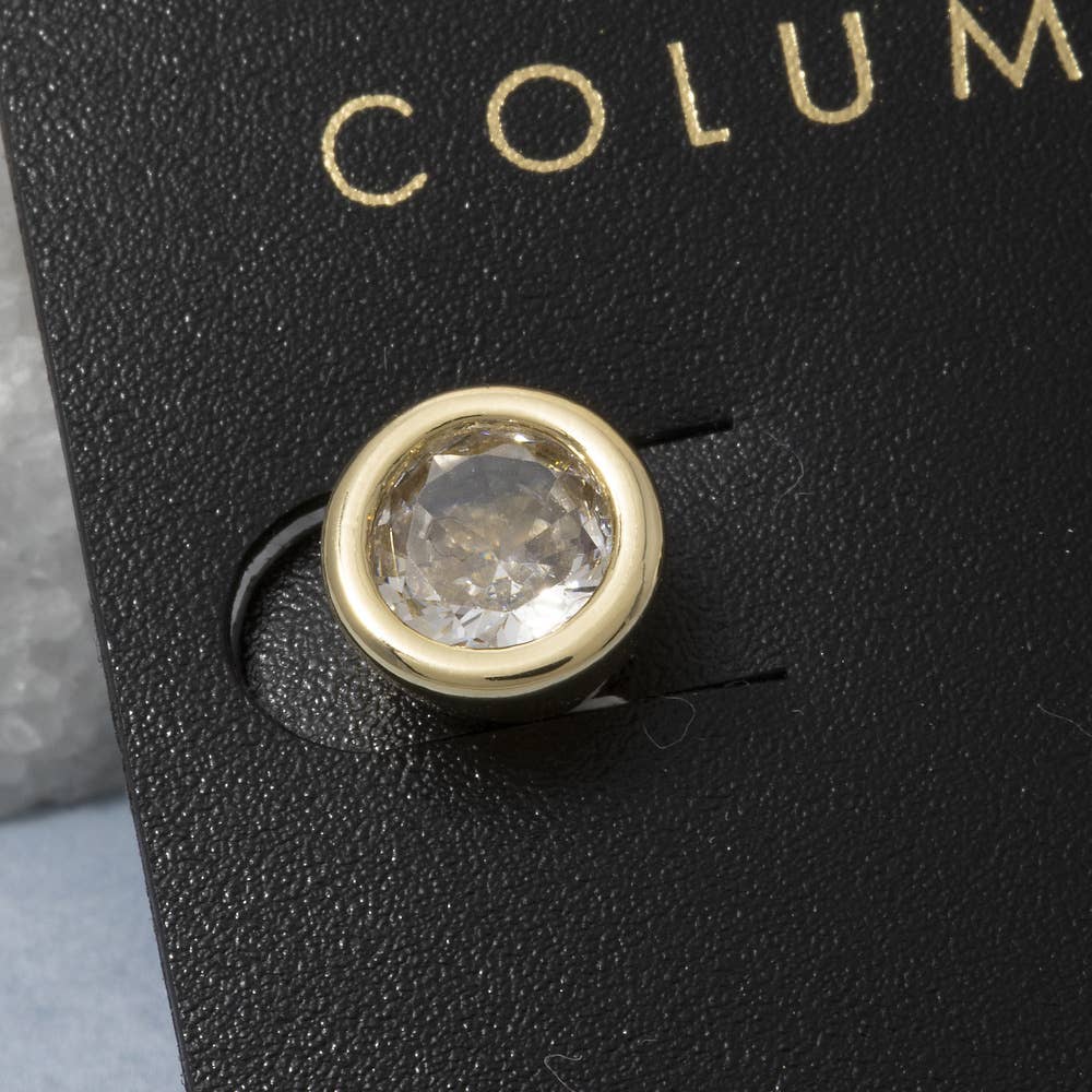 Gold Dipped Round Bezel Cz Stud Earrings