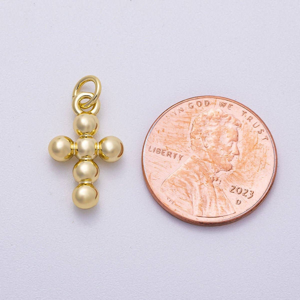 16K Gold Filled 17mm Minimalist Bubble Round Cross Charm | Charms-00498