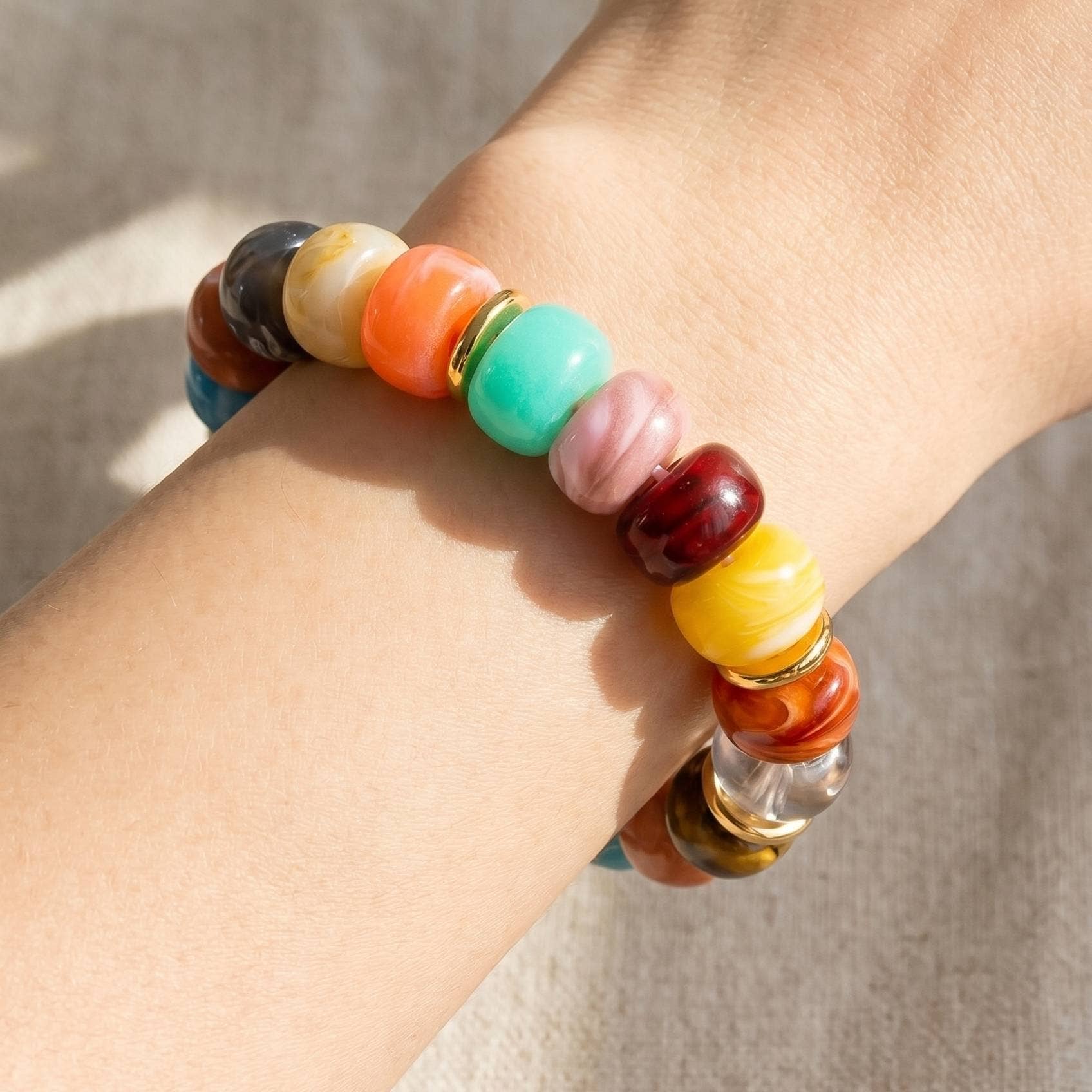 Multi Color Resin Beads Stretch Bracelet