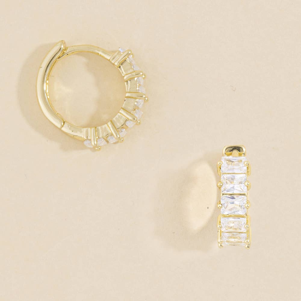 Princess Cut Cz Huggie Hoop Earrings