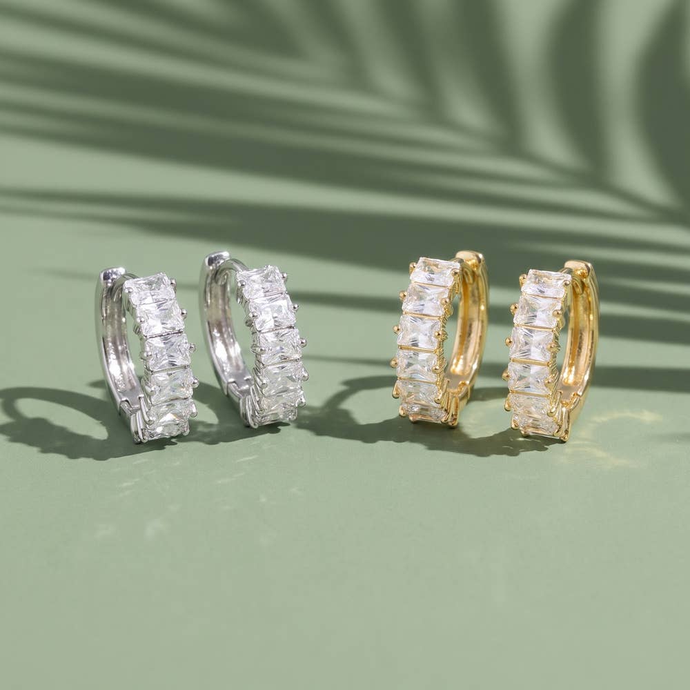 Princess Cut Cz Huggie Hoop Earrings