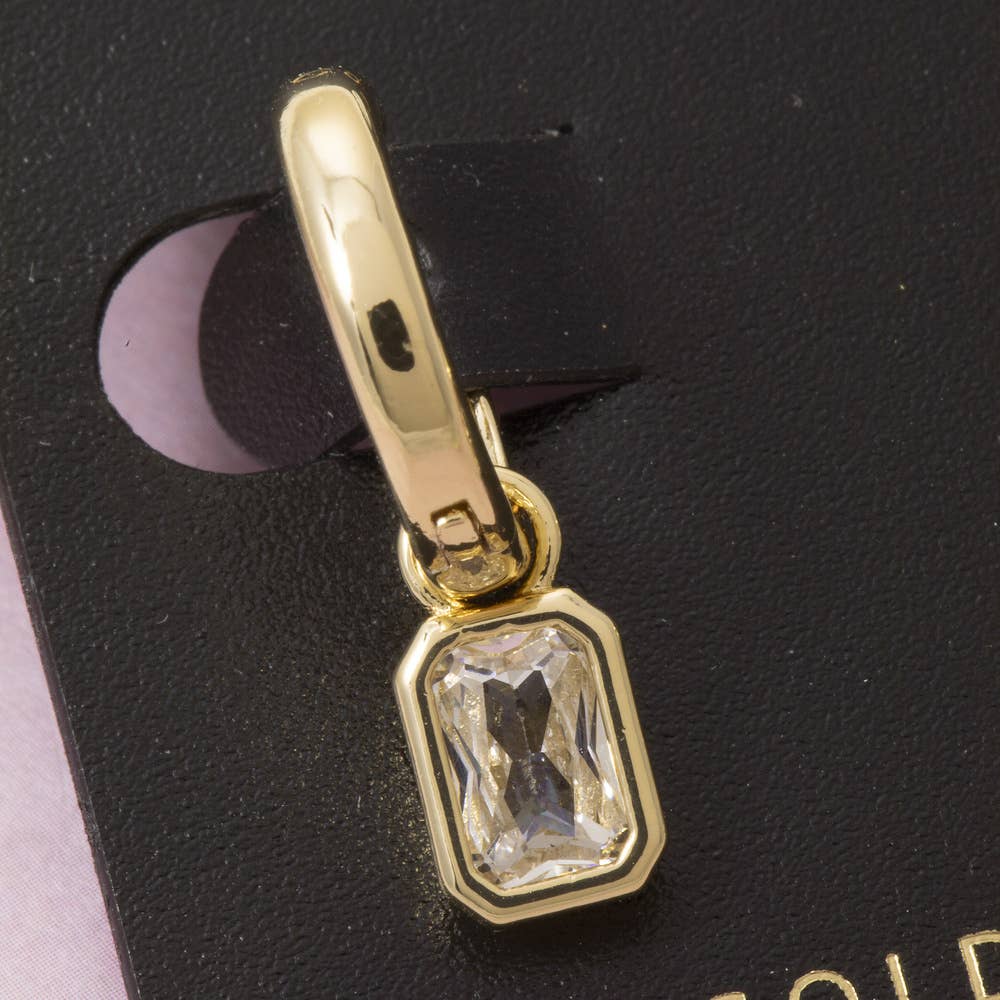 Huggie Hoop With Emerald Cut Bezel Cz Charm Earrings