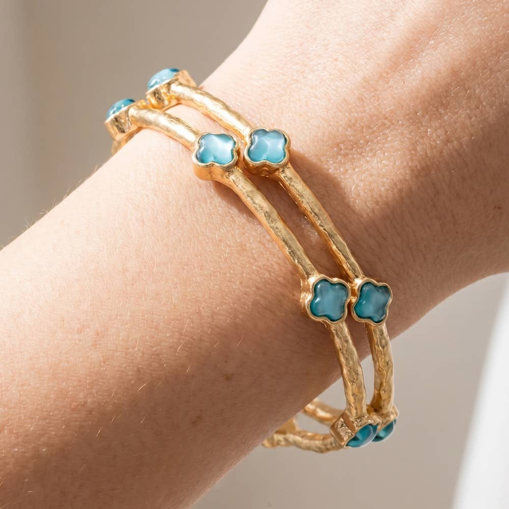 Clover Stone Station Hammered Bangle Set