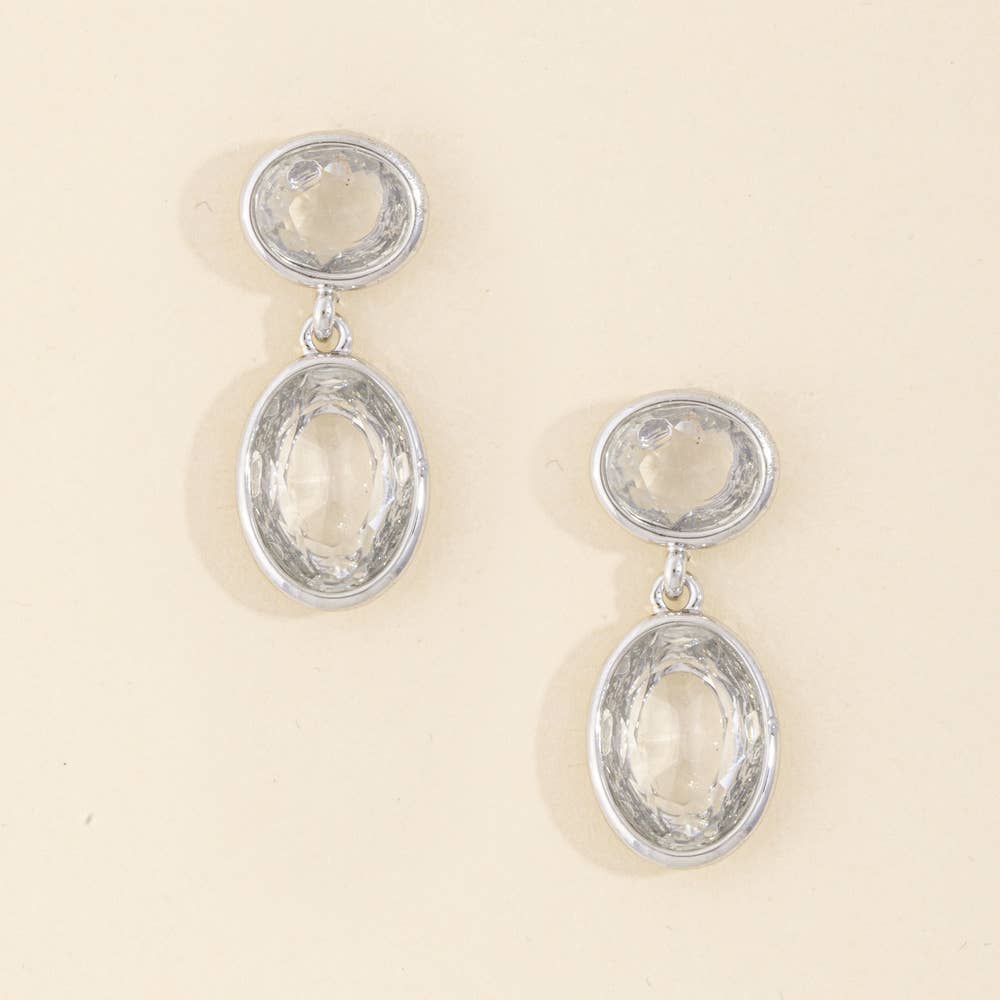Faceted Double Oval Bezel Drop Earrings