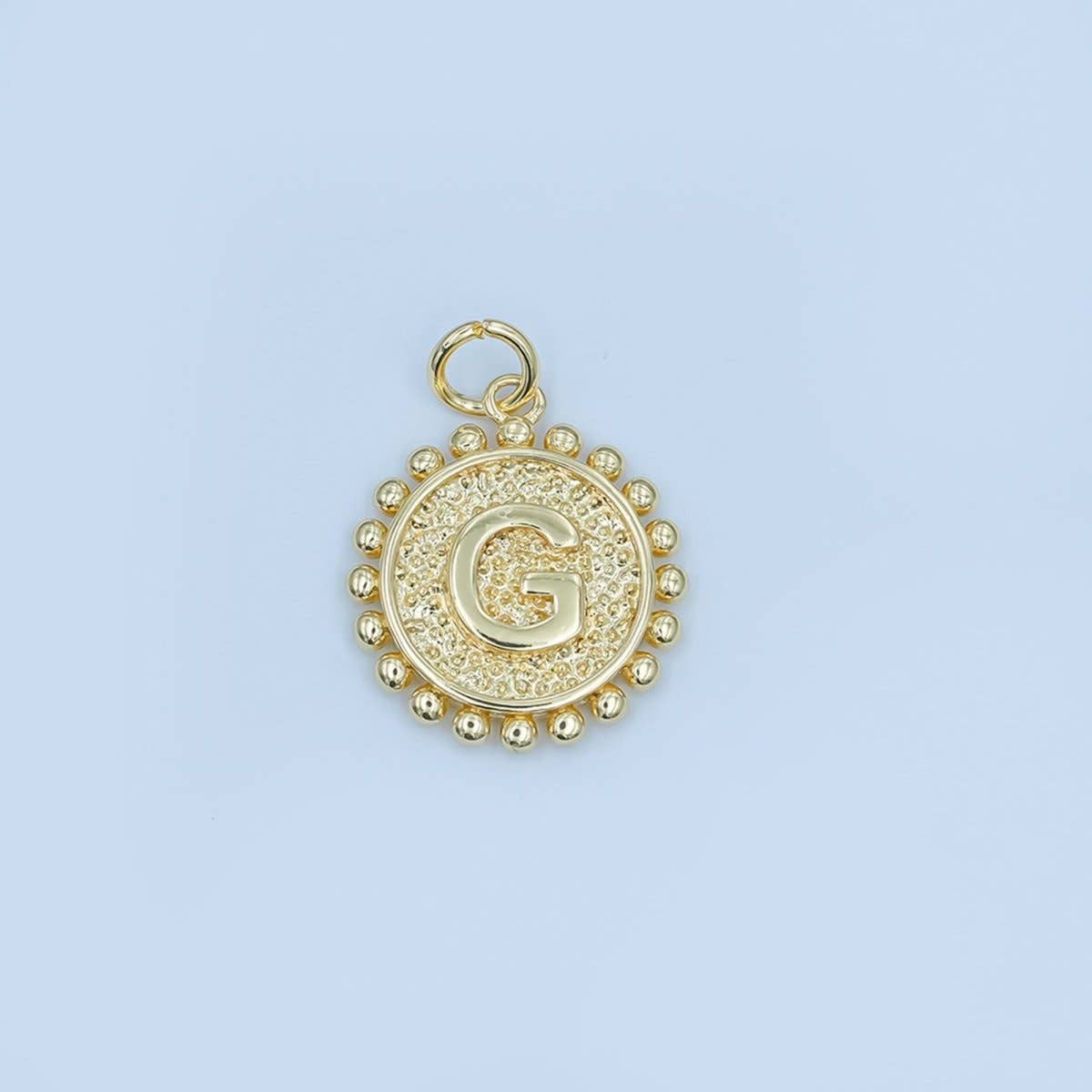 24K Gold Filled Initial Letter Geometric Dotted Round Charm | A292 - A304