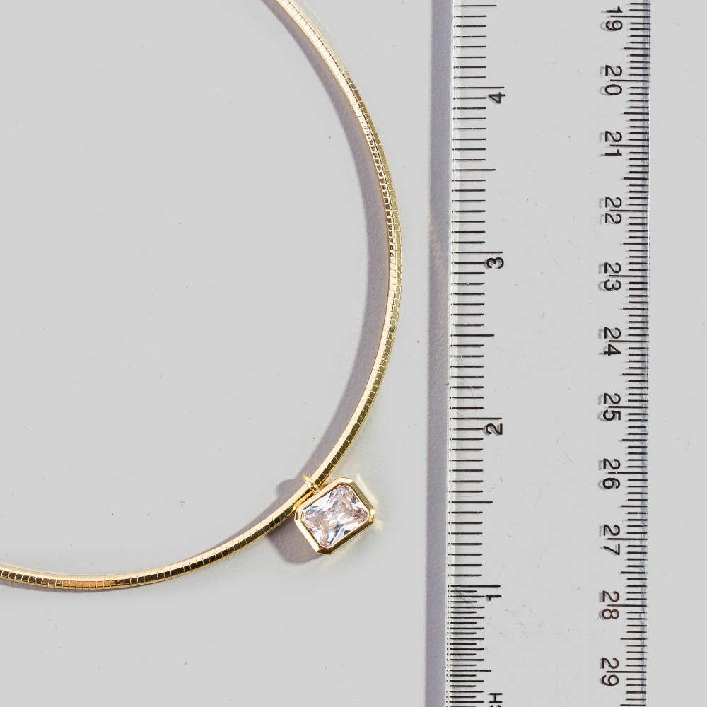 Herringbone Chain Baguette Cz Pendant Necklace