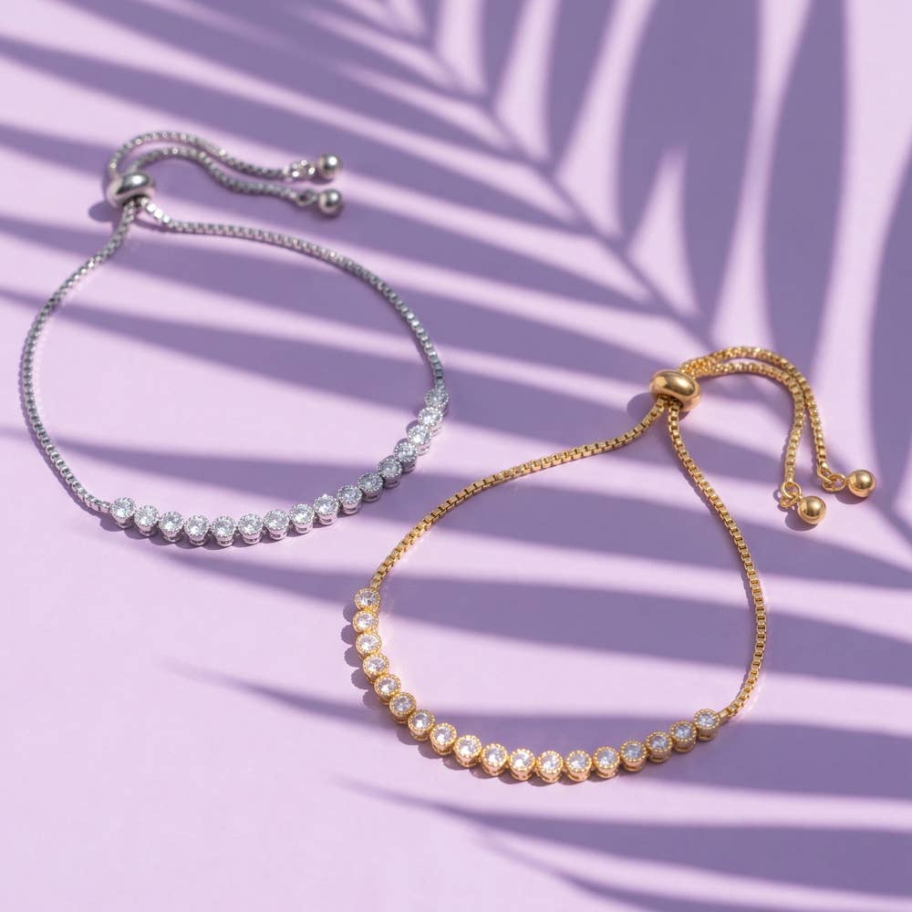Milgrain Bezel Cz Tennis Bolo Bracelet